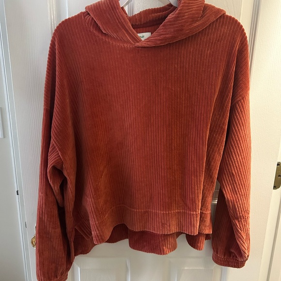 Aerie Orange Cropped Sweatshirt with Ribbed Texture - Picture 1 of 3